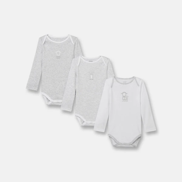 Body manches longues col US (lot de 3) blanc naissance