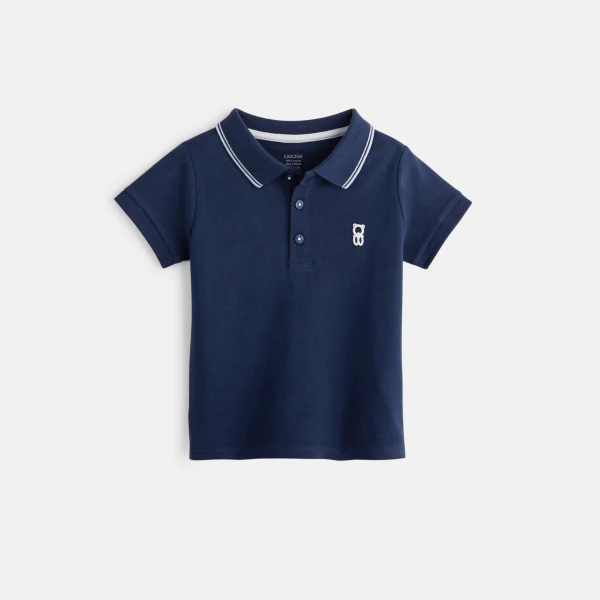 Polo maille piquée uni bleu bébé garçon