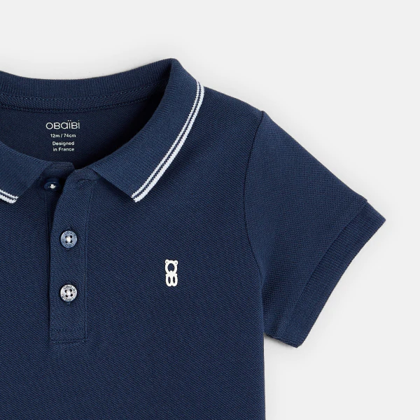 Polo maille piquée uni bleu bébé garçon