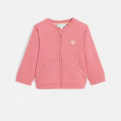 Sweat zippé molleton patch cœur rose bébé fille