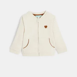 Sweat zippé molleton patch cœur beige bébé fille