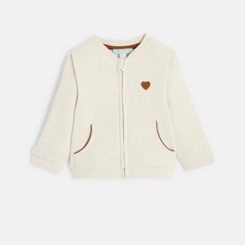 Sweat zippé molleton patch cœur beige bébé fille