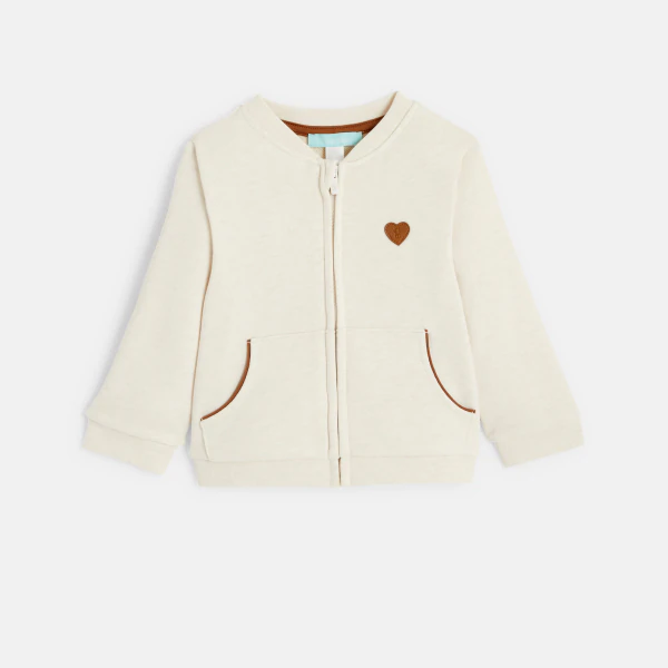 Sweat zippé molleton patch cœur beige bébé fille