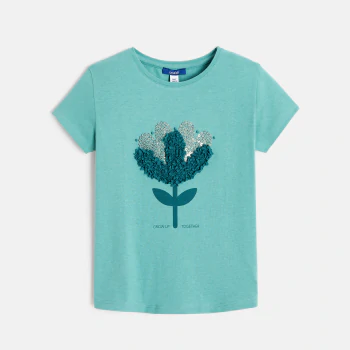 T-shirt à motif en relief vert fille