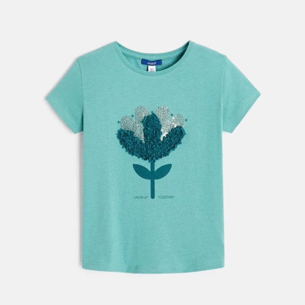 T-shirt à motif en relief vert fille