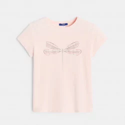 T-shirt à motif pailleté libellule rose fille