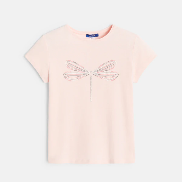 T-shirt à motif pailleté libellule rose fille