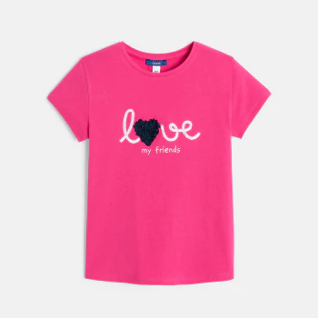 T-shirt manches courtes message love rose fille