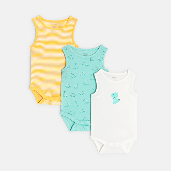 Body sans manches dinosaures (lot de 3) naissance