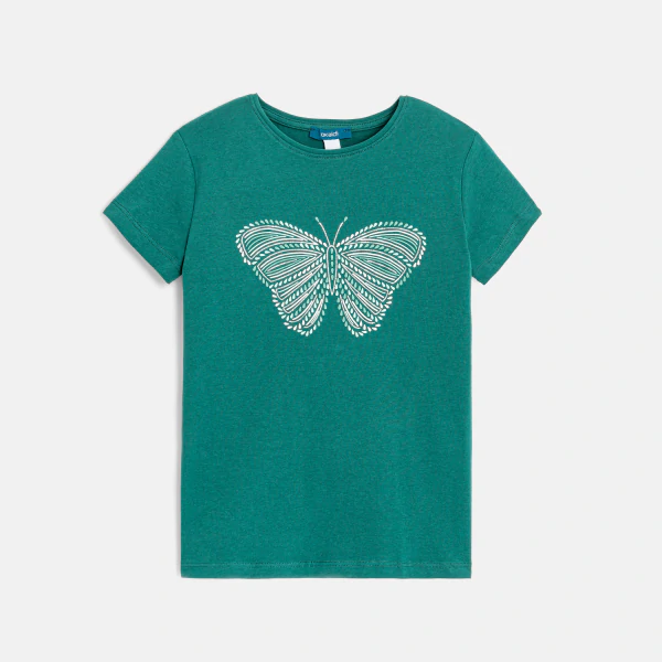 T-shirt à motif pailleté papillon vert fille