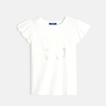 T-shirt à motif papillon pailleté blanc Fille