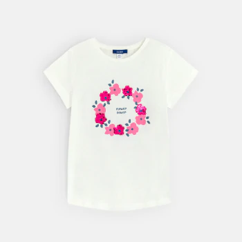 T-shirt à fleurs et sequins blanc Fille