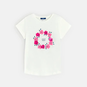 T-shirt à fleurs et sequins blanc Fille