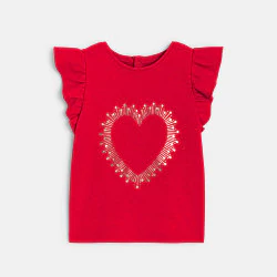 T-shirt imprimé cœur brillant rouge bébé fille