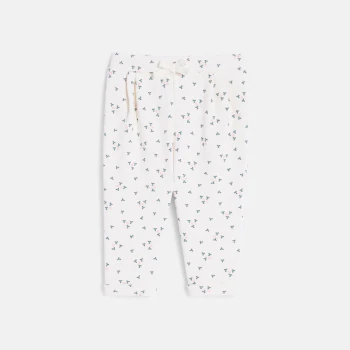 Pantalon molleton fleuri blanc bébé fille