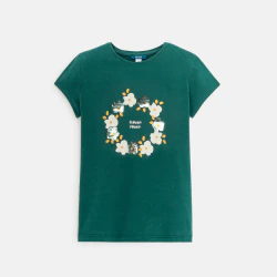 T-shirt à fleurs et sequins vert Fille