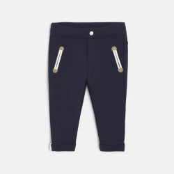 Pantalon enfilable maille fantaisie côtelée bleu marine bébé garçon