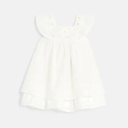 Robe chic plastron fleuri blanc bébé fille