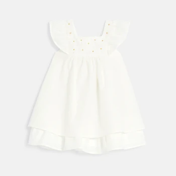 Robe chic plastron fleuri blanc bébé fille