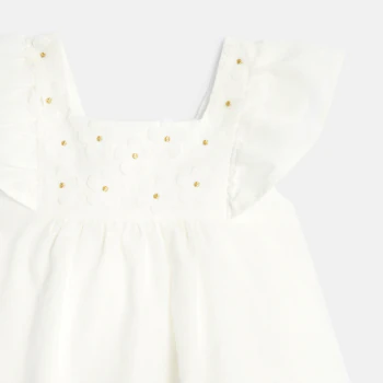 Robe chic plastron fleuri blanc bébé fille