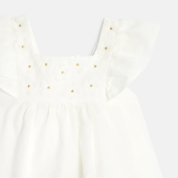 Robe chic plastron fleuri blanc bébé fille