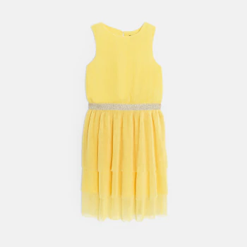 Robe sans manches à paillettes jaune Fille