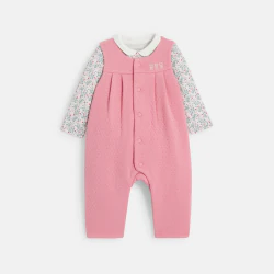 Combinaison pointelle et body fleuri rose bébé fille