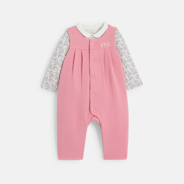 Combinaison pointelle et body fleuri rose bébé fille