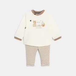 Sweat molleton et pantalon rayé beige bébé garçon