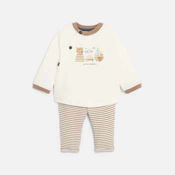 Sweat molleton et pantalon rayé beige bébé garçon