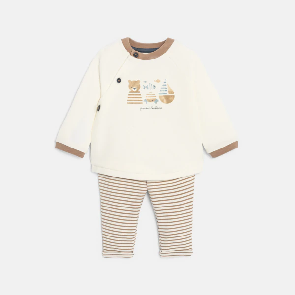 Sweat molleton et pantalon rayé beige bébé garçon