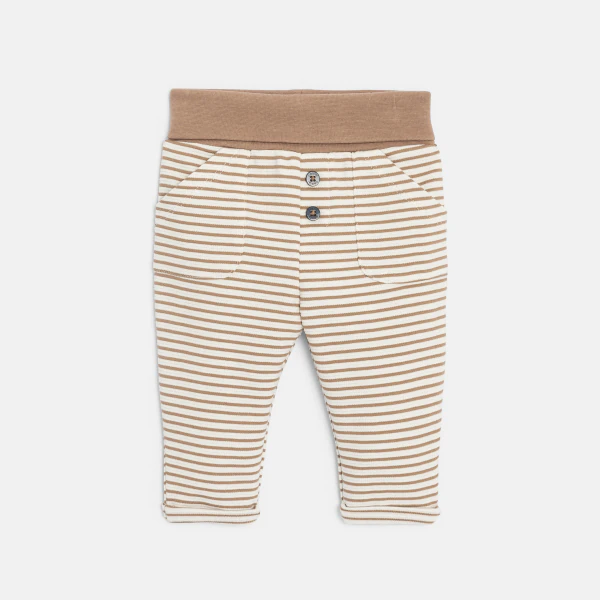 Sweat molleton et pantalon rayé beige bébé garçon