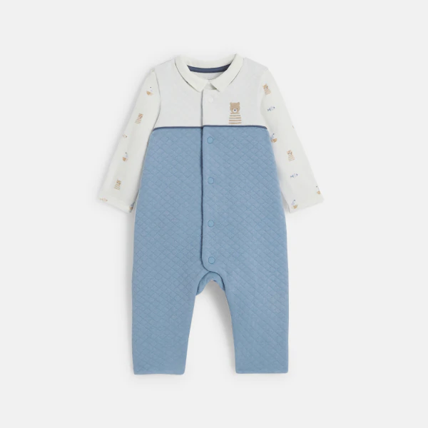 Combinaison pointelle et body ourson bleu bébé garçon