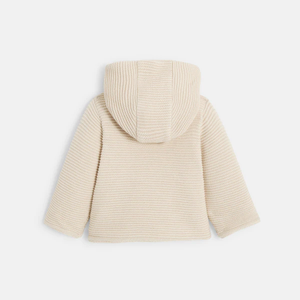 Veste chaude en maille doublée soft boa à capuche beige naissance