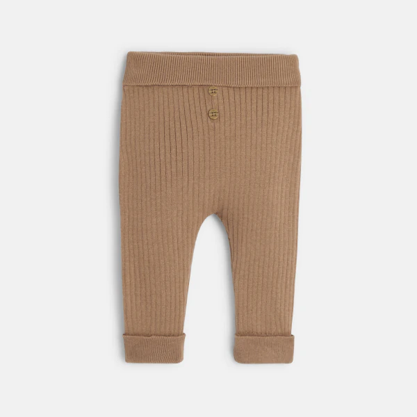 Pantalon en maille côtelée marron naissance