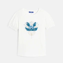 T-shirt motif fleur en relief blanc Fille