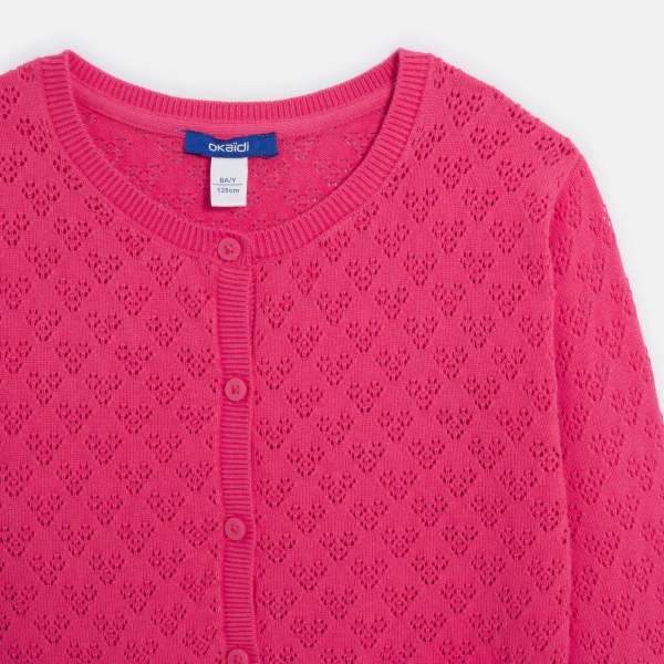 Gilet en maille pointelle rose Fille