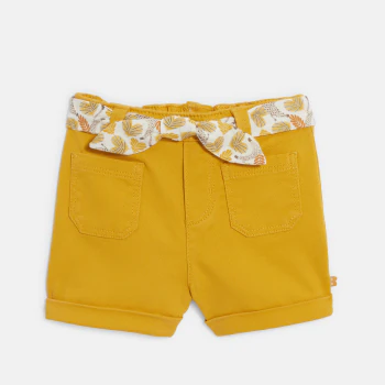 Short coton fantaisie jaune ocre bébé fille