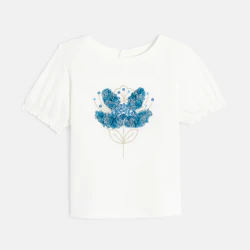 T-shirt fleur relief blanc...