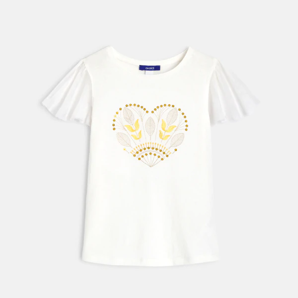 T-shirt à manches courtes papillon blanc Fille