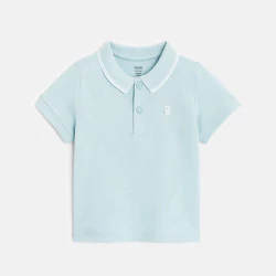 Polo maille piquée uni bleu ciel bébé garçon