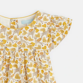 Robe style pointelle animaux ocre bébé fille