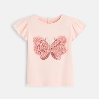 T-shirt sequins papillon rose bébé fille