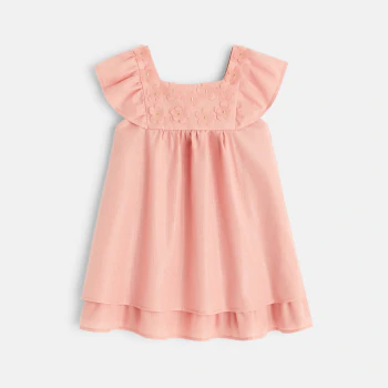 Robe chic plastron fleuri rose bébé fille