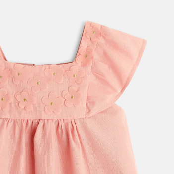 Robe chic plastron fleuri rose bébé fille