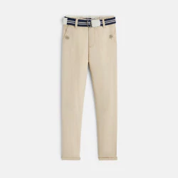 Pantalon slim en toile + ceinture beige Garçon