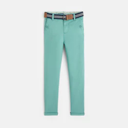 Pantalon chino en toile + ceinture vert Garçon