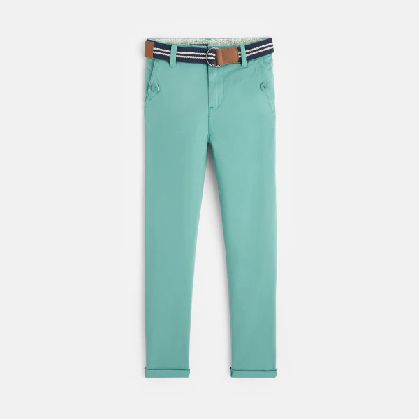 Pantalon chino en toile + ceinture vert Garçon