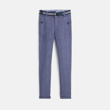 Pantalon slim en toile + ceinture bleu Garçon