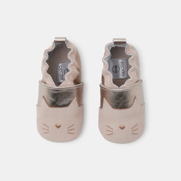 Chaussons frimousse cuir rose bébé fille